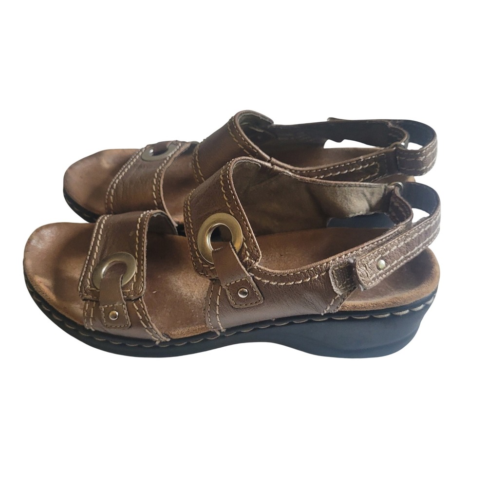 Clarks Bendables Bronze Metallic Leather Strappy Wedge Sandals Womens 6M